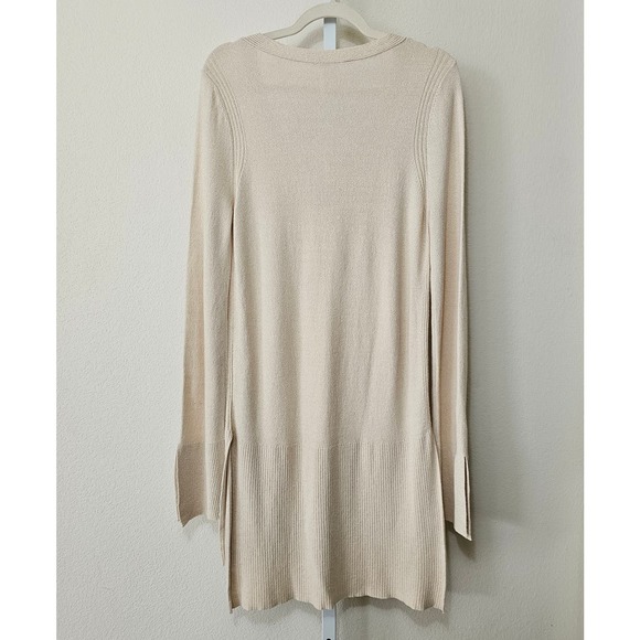 FREE PEOPLE Women's Criss Cross Pull-Over Cream Long Slit Tunic Sweater Sz L - Picture 2 of 14